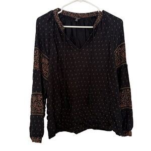 Lucky Brand Black and Brown Patterned Blouse